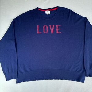 Sundry Cashmere Blend Sweater Womens Size 2 Love Embroidery Navy Blue